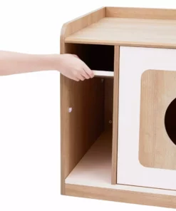 TeamsonUS Teamson Pets Daisy Mixed Wood Cat Litter Box Enclosure Storage Bench, Tan New