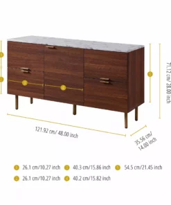 TeamsonUS Teamson Home Ashton Rectangular Wood Sideboard With Marble-Look Top And Metal Legs, Marble/Walnut 13 TeamsonUS Teamson Home Ashton Rectangular Wood Sideboard With Marble-Look Top And Metal Legs, Marble/Walnut