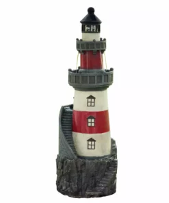 TeamsonUS Teamson Home Outdoor Solar Light House Fountain With Rotating LED Light, Red/White