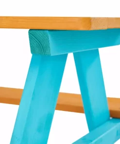 TeamsonUS Teamson Kids Child Sized Wooden Outdoor Picnic Table, Warm Honey/Aqua