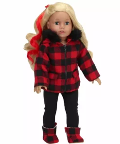 TeamsonUS Sophia's Buffalo Check Winter Outfit For 18" Dolls, Red/Black