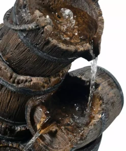 TeamsonUS Teamson Home Outdoor Vintage 3-Tier Cascading Barrel Waterfall Fountain, Brown