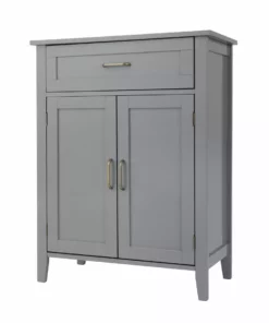 TeamsonUS Teamson Home Mercer Mid Century Modern Wooden Floor Storage Cabinet, Gray