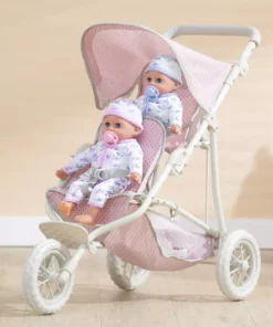 TeamsonUS Kids Olivia's Little World Polka Dots Princess Double Jogging Stroller For Dolls, Pink