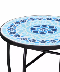 TeamsonUS Teamson Home Small 14" Round Outdoor Mosaic Side Table Planter Stand, Blue 18 TeamsonUS Teamson Home Small 14