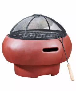 TeamsonUS Teamson Home Outdoor 21" Wood Burning Fire Pit With Grill Grate And Faux Concrete Base, Maroon