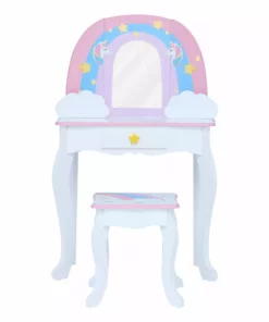 TeamsonUS Fantasy Fields Little Dreamer Rainbow Unicorn Vanity Table Set With Mirror And Stool, White Kids