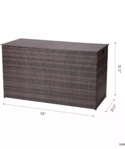 TeamsonUS Teamson Home Outdoor Rattan Wicker 154 Gallon Patio Storage Box With Lining, Brown New
