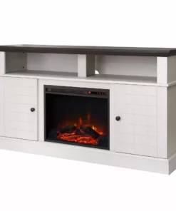 TeamsonUS Teamson Home Eliana 60" TV Console Stand With Electric Fireplace, Dark Oak/White