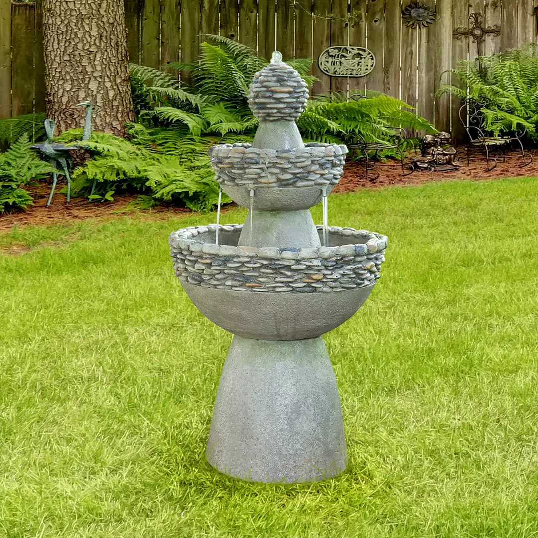 TeamsonUS Teamson Home Outdoor Stone-Look 3-Tier Pedestal Floor Fountain, Gray 4 TeamsonUS Teamson Home Outdoor Stone-Look 3-Tier Pedestal Floor Fountain, Gray