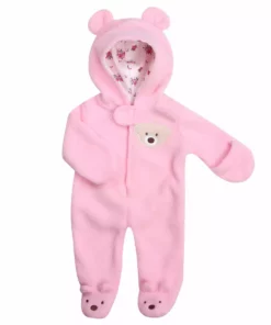 TeamsonUS Kids Sophia's Fleece Bear Hooded Snowsuit Outfit For 15'' Dolls, Light Pink