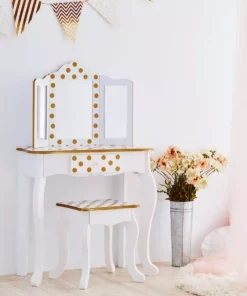 TeamsonUS Fantasy Fields - Fashion Polka Dot Prints Gisele Play Vanity Set - White / Gold Kids