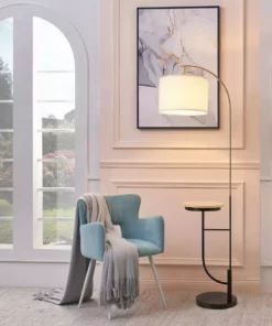 TeamsonUS Teamson Home Danna Arc 65" Floor Lamp With Table And USB Port, White