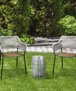 TeamsonUS Teamson Home Decorative Outdoor Side Table Planter Stand With Solar Powered LED Light, Silver New