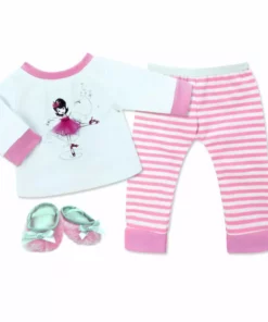 TeamsonUS Sophia's - 15" Doll - Ballerina Print Pj's & Slippers Set - Light Pink