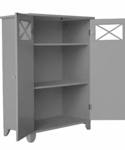 TeamsonUS New Teamson Home Dawson Contemporary Wooden Floor Storage Cabinet With Two Doors, Gray