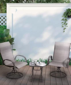 TeamsonUS New Teamson Home Indoor/Outdoor 3 Piece Steel Bistro Table With Swivel Chairs Set, Tan