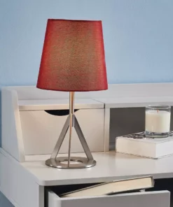 TeamsonUS Teamson Home Aria 15" Modern Table Lamp With Round Shade, Brass/Red 12 TeamsonUS Teamson Home Aria 15