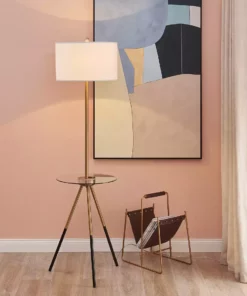 TeamsonUS Teamson Home Myra Floor Lamp With Glass Table And Built-In USB Port, Gold/White