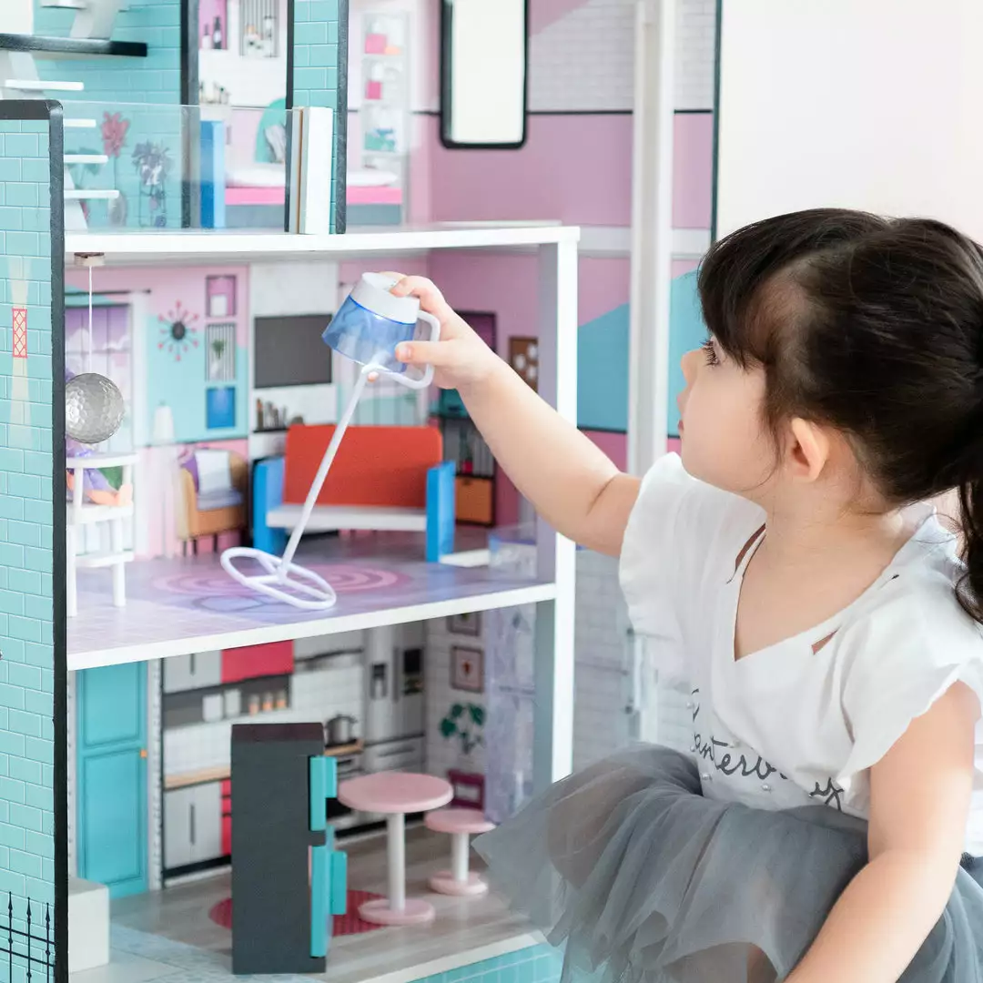 TeamsonUS Teamson Kids Dreamland Barcelona Dollhouse With 10 Accessories, Turquoise/Black 8 TeamsonUS Teamson Kids Dreamland Barcelona Dollhouse With 10 Accessories, Turquoise/Black