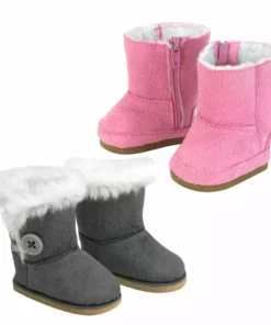 TeamsonUS Sophia's 2-Pair, Winter Boots For 18" Dolls, Pink/Gray