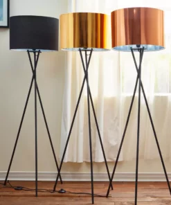 TeamsonUS Teamson Home Cara 62" Modern Metal Tripod Floor Lamp With Drum Shade, Black/Gold 9 TeamsonUS Teamson Home Cara 62
