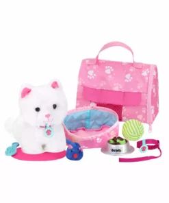 TeamsonUS Kids Sophia's White Plush Kitty Cat And Accessories Set For 18" Dolls