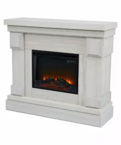 TeamsonUS New Teamson Home Hestia Electric Fireplace Mantel With Gray Faux Marble, White