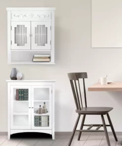 TeamsonUS Teamson Home Lisbon Removable Wooden Wall Cabinet With Drapery-Lined Doors, White 13 TeamsonUS Teamson Home Lisbon Removable Wooden Wall Cabinet With Drapery-Lined Doors, White