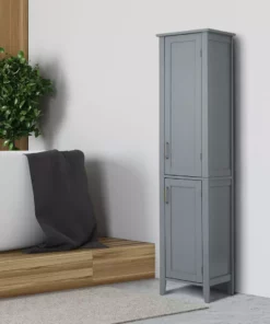 TeamsonUS Teamson Home Mercer Mid Century Modern Linen Tower Storage Cabinet With Two Doors, Gray