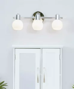 TeamsonUS Teamson Home Bathroom Vanity Triple Sconce Light With 3 Frosted Shades, Chrome Fixture