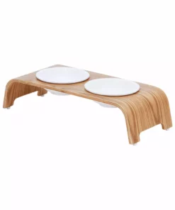 TeamsonUS Teamson Pets Billie Small Elevated Ash Wood Pet Feeder With Ceramic Bowls, Brown