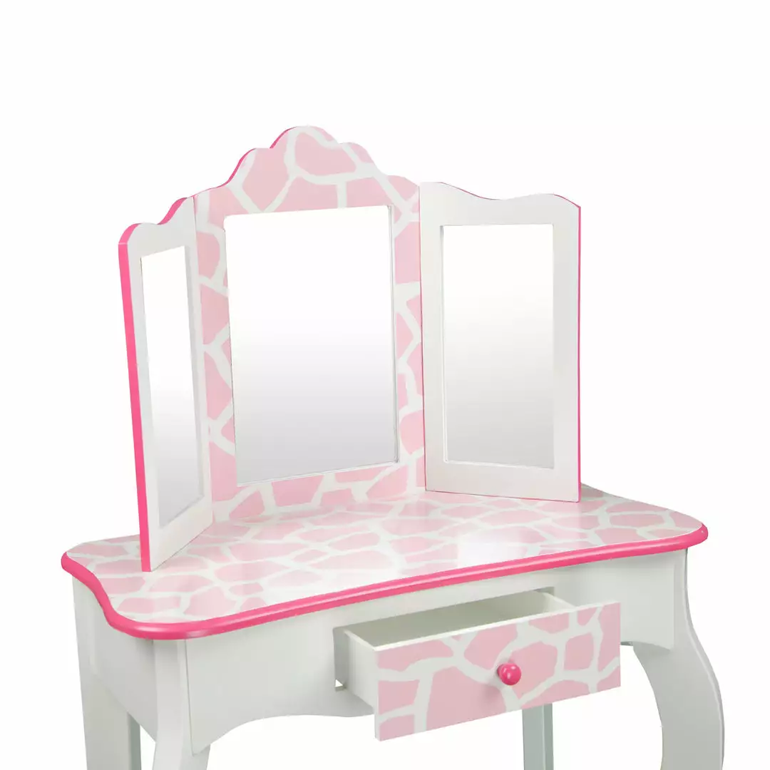 TeamsonUS Fantasy Fields - Fashion Giraffe Prints Gisele Play Vanity Set - Pink / White 8 TeamsonUS Fantasy Fields - Fashion Giraffe Prints Gisele Play Vanity Set - Pink / White