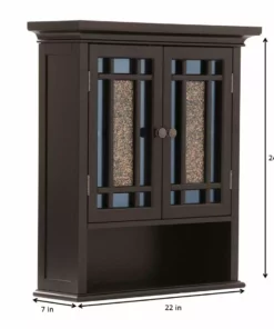 TeamsonUS Teamson Home Windsor Removable Wooden Wall Cabinet With Glass Mosaic Doors, Dark Espresso