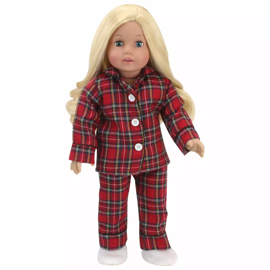 TeamsonUS Kids Sophia's Red Flannel Pajamas And Slippers Set For 18" Dolls 4 TeamsonUS Kids Sophia's Red Flannel Pajamas And Slippers Set For 18" Dolls
