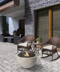 TeamsonUS Teamson Home 30" Outdoor Round Wood Burning Fire Pit With Faux Concrete Base, Gray 10 TeamsonUS Teamson Home 30