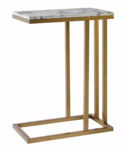 TeamsonUS Teamson Home Marmo Modern Marble-Look C Shape Side Table, Marble/Brass