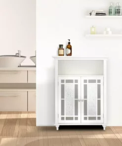 TeamsonUS Teamson Home Windsor Wooden Floor Cabinet With Glass Mosaic Doors, White