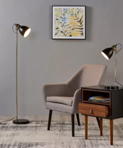 TeamsonUS Teamson Home Quincy Modern Monopod Floor Lamp With Antique Brass Finish, Black