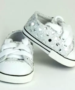 TeamsonUS Sophia's Silver Sequin Sneaker Shoes With Laces For 18" Dolls Kids 7 TeamsonUS Sophia's Silver Sequin Sneaker Shoes With Laces For 18