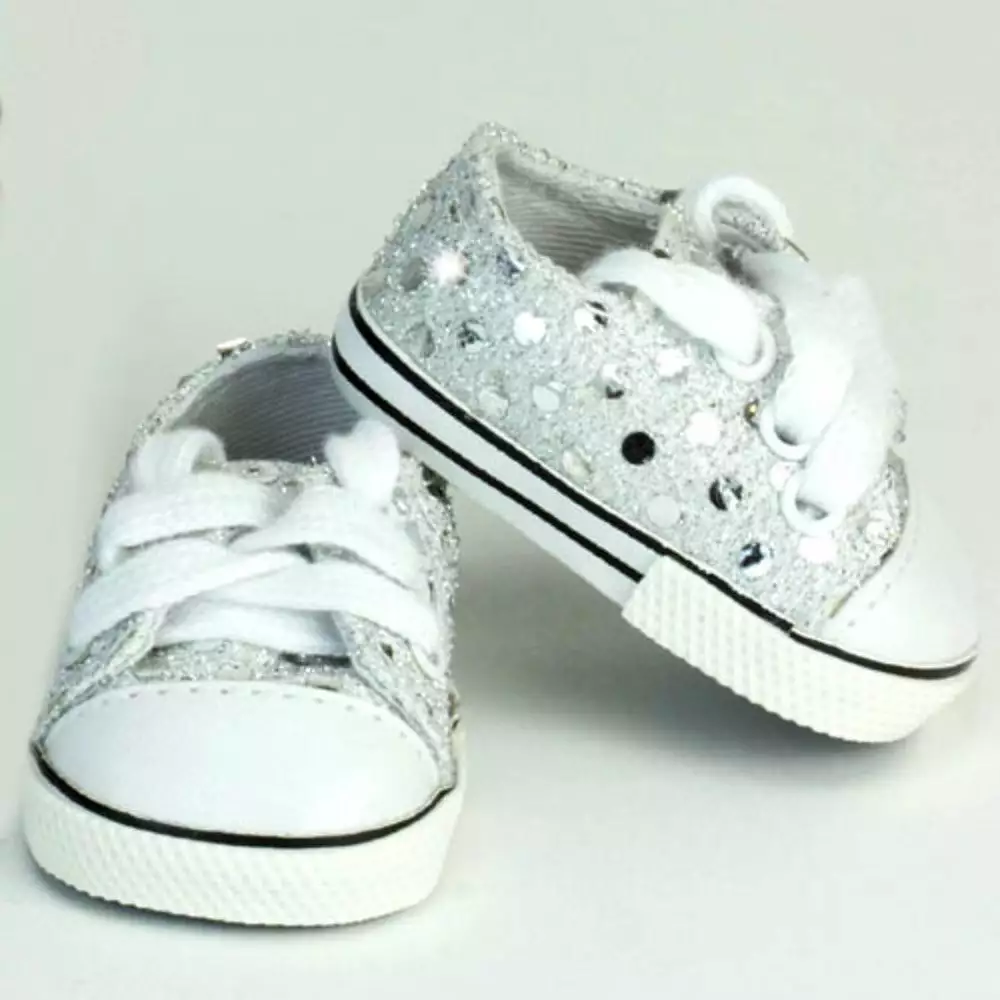 TeamsonUS Sophia's Silver Sequin Sneaker Shoes With Laces For 18" Dolls Kids 5 TeamsonUS Sophia's Silver Sequin Sneaker Shoes With Laces For 18" Dolls Kids