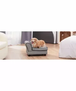 TeamsonUS Teamson Pets Chaise Lounge Dog Bed With Storage For Cats And Small Dogs, Gray