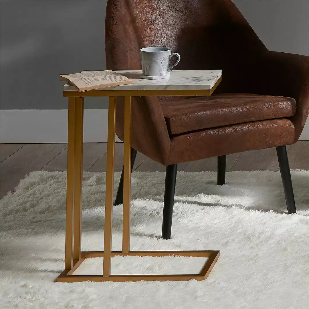 TeamsonUS Teamson Home Marmo Modern Marble-Look C Shape Side Table, Marble/Brass 5 TeamsonUS Teamson Home Marmo Modern Marble-Look C Shape Side Table, Marble/Brass