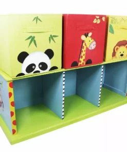 TeamsonUS Fantasy Fields Sunny Safari Kids Wooden Storage Cubby Bench, Green/Blue