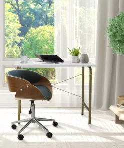 TeamsonUS Teamson Home Faux Leather Curved Swivel Home Office Chair With Adjustable Seat Height, Black/Brown