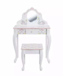 TeamsonUS Fantasy Fields Swan Lake Kids Vanity Table Set With Stool, White/Gray 9 TeamsonUS Fantasy Fields Swan Lake Kids Vanity Table Set With Stool, White/Gray
