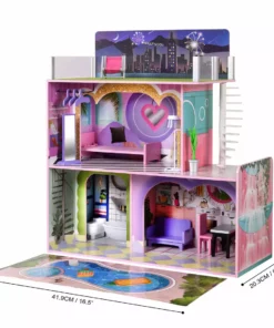 TeamsonUS Olivia's Little World Kids Wooden Dreamland Sunset 3-Level Dollhouse Set New