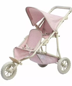 TeamsonUS Kids Olivia's Little World Polka Dots Princess Double Jogging Stroller For Dolls, Pink