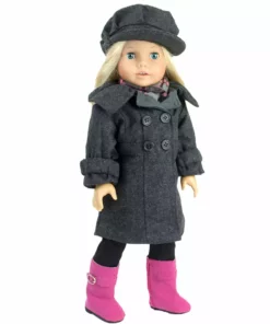 TeamsonUS Sophia's 4 Piece Winter Coat With Boots Set For 18'' Dolls, Gray/Pink Kids