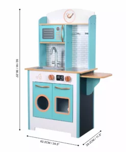 TeamsonUS New Teamson Kids Little Chef Santos Retro Wooden Kitchen Playset, Aqua/White